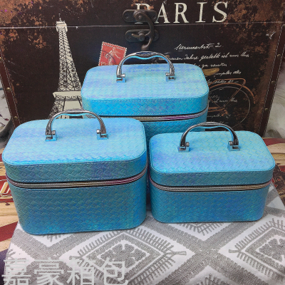 New Woven Small Plaid Storage Makeup Accessories Jewellery Three-Piece Cosmetic Case