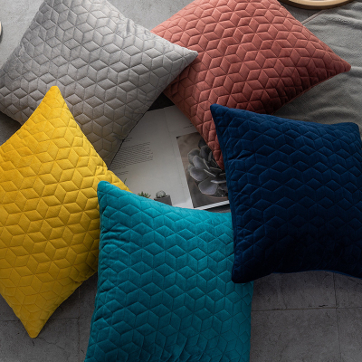 Nordic Style Cross-Border Home Pillow Cover Hexagonal Plaid Throw Pillowcase Velvet Solid Color Sofa Pillow Cover