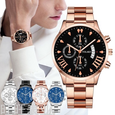 New Luxury Fashion Brand Men's Casual Calendar Fake Three-Eye Mesh Belt Watch Men's Alloy Business Wrist Watch