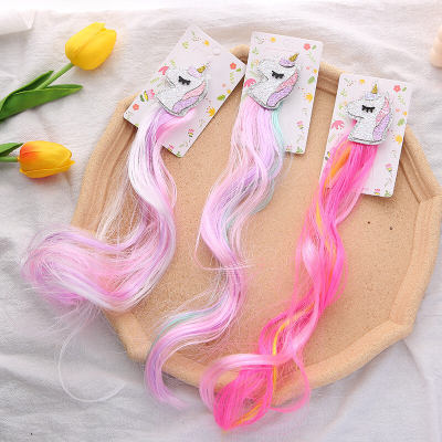 Cartoon Ice Princess Wig Long Braid Colorful Pony Headdress Unicorn Curly Hair Girl Children's Ornaments