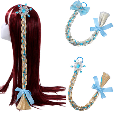 Children's Wig Long Braid Ice Princess Cartoon Diamond Crown Wig Braid Headband Head Buckle Children's Hair Braid