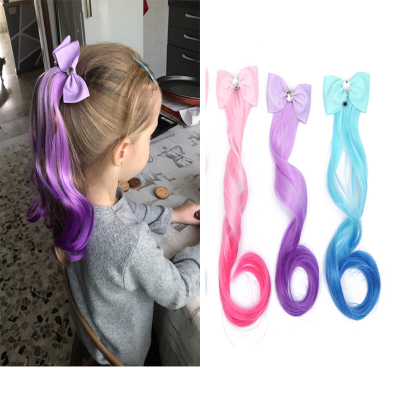 Spot Cross-Border Supply Children's Colorful Wig Hair Accessories Girls Bow Curly Hair Hairpin Party Performance Performance