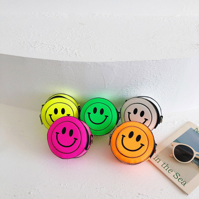 2021 Summer New Children's Bags Candy Color Pu Cute Smiley Face Small round Bag One Shoulder Crossbody Change Accessory Bag