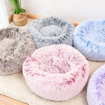 Cross-Border Factory Direct Sales Customizable Winter round Plush Warm Pet Bed Cathouse Doghouse Mattress