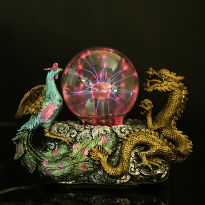 Crystal Static Sensitive Bulb Dragon and Phoenix Auspicious Decorative Ornaments Static Magic Ball Resin Magic Lamp Craft Gift