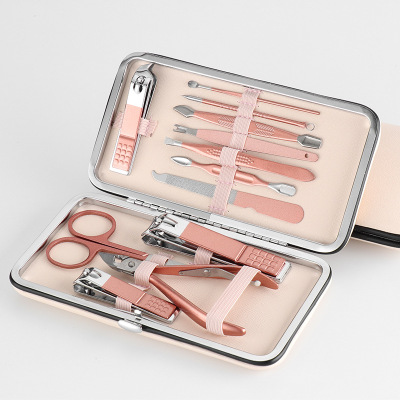 Nail Scissor Set Rose Gold 12-Piece Set Nail Clippers Pliers Pedicure Manicure Beauty Manicure Implement Customizable Logo