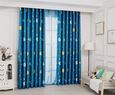 Curtain Wholesale Blue Planet Black Silk Shade Cloth Living Room Bedroom Balcony Shading Curtain