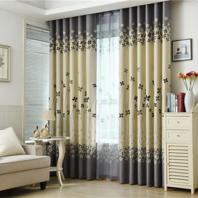Pastoral Style Small Flower Living Room Bedroom Balcony Curtain Black Silk Shading Cloth