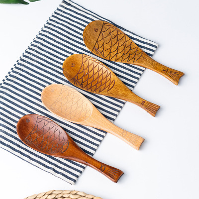 Japanese Style Fish-Shaped Cartoon Rice Spoon Wooden Tableware Meal Spoon Rice Spoon Meal Spoon Dry Meal Spoon Sub-Factory Wholesale