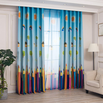Children's Pencil Black Silk Blackout Curtains Living Room Bedroom Balcony Curtains Wholesale Boys and Girls Room Curtains