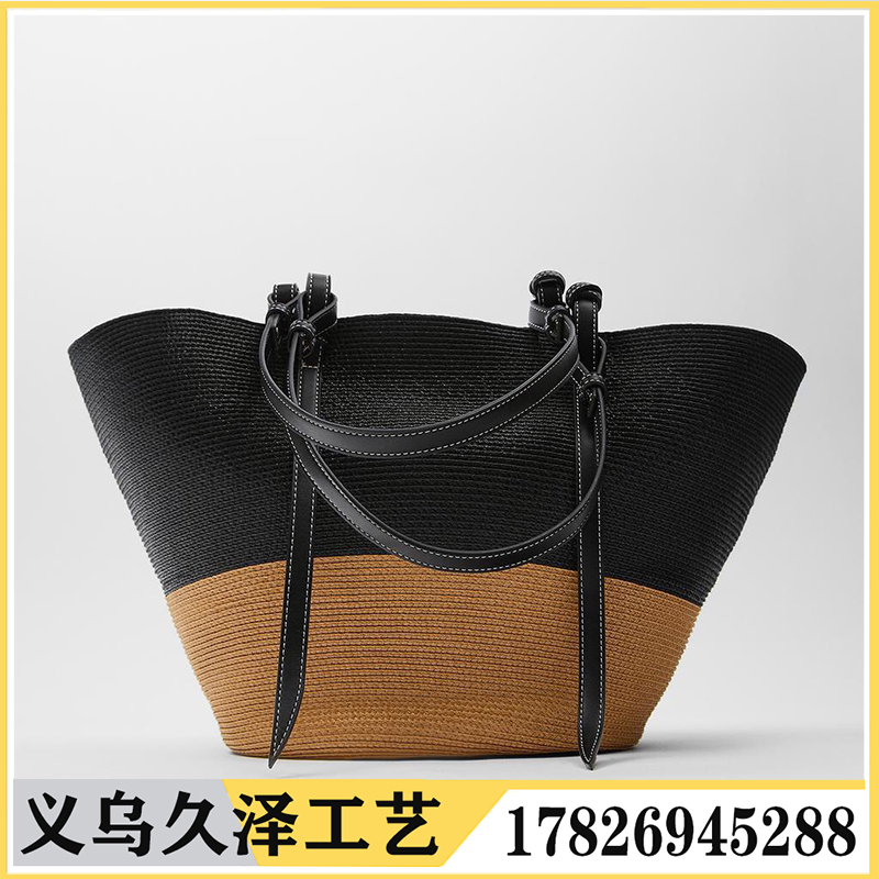 厂家现货新款家夏天拼色草编包编织包斜跨包单肩手提女包气质