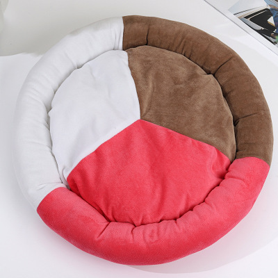 Three-Color Circle Flannel Pet Bed Custom round Small and Medium-Sized Dogs Doghouse Cathouse Cross-Border Four Seasons Universal Non-Slip