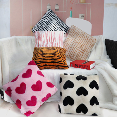 Customized Foreign Trade Amazon Imitation Rabbit Fur Pillow Room Office Sofas Pillow Bedside Waist Pad Plush Pillowcase