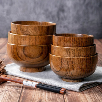 Factory Supply Jujube Whole Wooden Bowl Chinese Style Bowl round Eating Bowl Soup Bowl Instant Noodle Bowl in Stock Wholesale