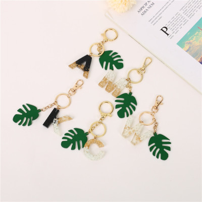 Fashion Crystal Letter Mobile Phone Hanging Leaf Pendant Small Ornaments Car Key Ring Package Pendant