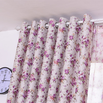 Purple Idyllic Small Floral Shading Curtain Keqiao Curtain Wholesale Balcony Living Room Bedroom Floor Window