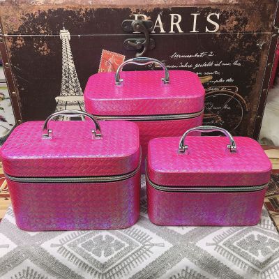 Factory Direct Sales New Cross-Border Woven Cosmetic Bag Small Plaid Storage Makeup Accessories Jewellery Three-Piece Cosmetic Case