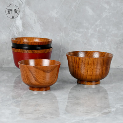 Factory Supply Japanese Style Reverse Side Wooden Bowl Jujube Wood Mongolian Rice Bowl Restaurant Ideas Anti-Scald Bowl in Stock Wholesale