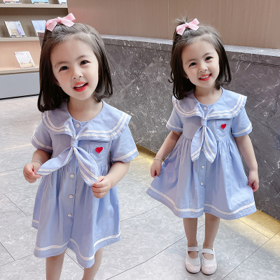 Girls' Summer Dress 2021new Trendy Preppy Style Children's Clothing Baby Girls' Short Sleeve Baby Girl Skirt