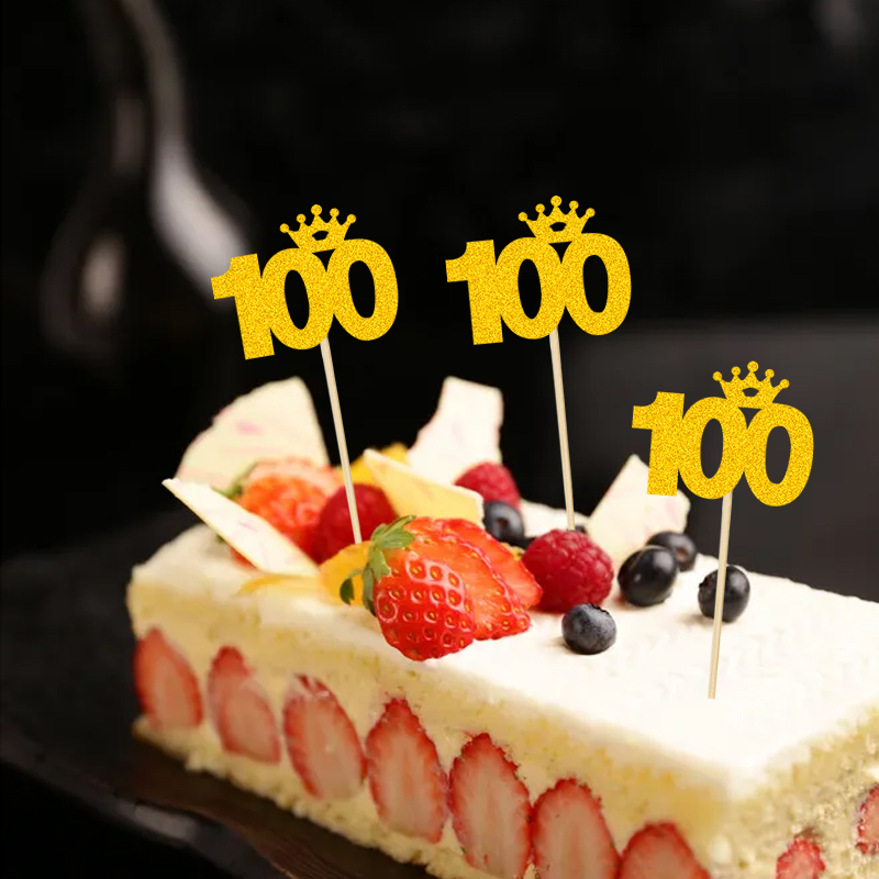 Birthday 100 Days Full-Year Birthday Party Decoration Cake Inserting Card Golden Crown 100 Card Insertion （5 Pcs/Pack）