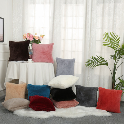 Solid Color Plush Pillow Cover Modern Minimalist Style Short Fur Throw Pillowcase Winter Warm Gift Sofa Cushion Pillowcase