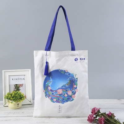 Blank Cotton Advertising Canvas Bag Custom Logo Fashion Print Stitching Creative Canvas Bag Custom Cotton Bag