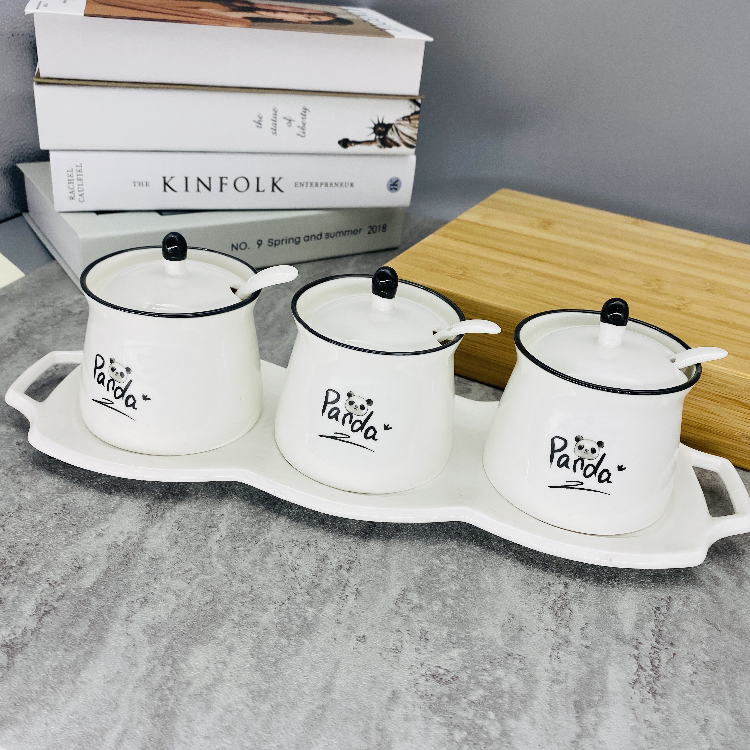 家用中式调料盒厨房陶瓷调味罐辣椒油罐四件套厨房用品