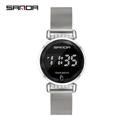Sanda Cross-Border New Arrival Touch Screen LED Electronic Movement Double Buckle Mesh Belt 8007 Women's Style One Piece Dropshipping