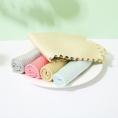 Fish Scale Cloth Cleaning Brush Glass Towel Cloth Absorbent Scouring Pad Kitchen Table Cleaning Rag Dishcloth