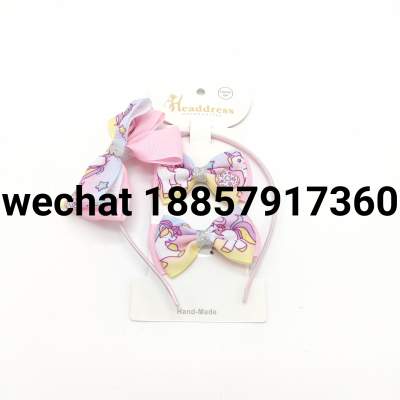 Childrens Hair Accessories Set Amazon hot style Girl Unicorn Princess Wigs Hair Pin and hairband 