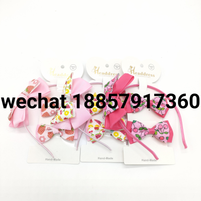 Childrens Hair Accessories Set Amazon hot style Girl furit priting Princess Wigs Hair Pin and hair band