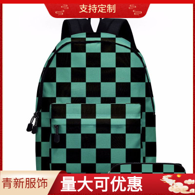 New Cross-Border 3D Backpack Kimetsu No Yaiba Student Schoolbag Anime Backpack Burden Reduction Three-Piece Schoolbag Customization