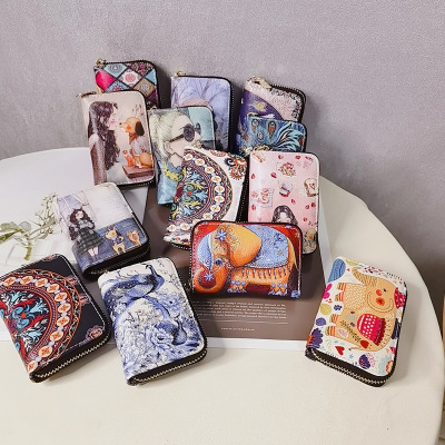 2021 New Ethnic Style Vintage Organ Card Bag Color Printing Single Pull Bag Ladies Bag Mini Storage Card Clip Change