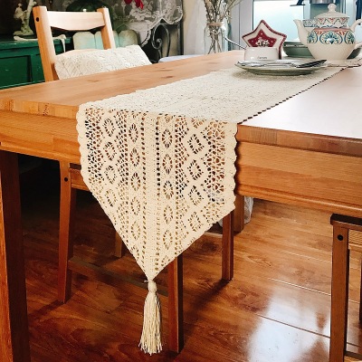 Factory Wholesale Pastoral Style Cotton Braided Lace Hollow Table Runner Tablecloth TV Cabinet Shoes Cover Towel Dustproof Cover Cloth