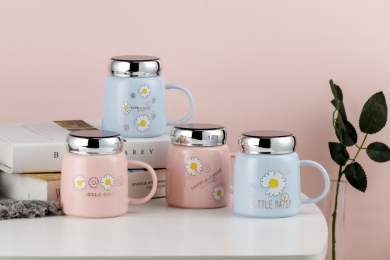 Summer Little Daisy Mirror Cup Internet Celebrity Live Broadcast Hot Ceramic Cup Gift Cup Teacup Water Cup Cup with Cover