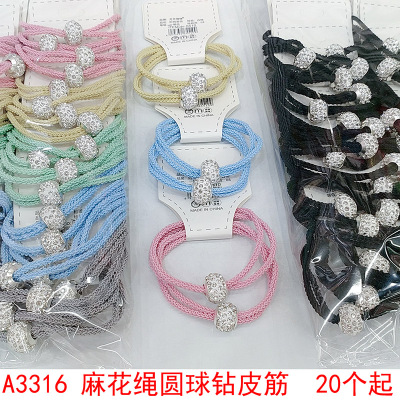 A3316 Twine Rope Ball Diamond Rubber Band Hair Accessories Korean Style Headdress Hair Ring Hair Rope Yiwu Eryuan Store