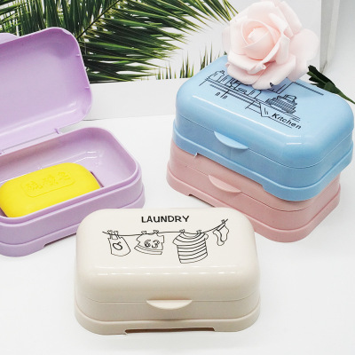 Large Laundry with Lid Soap Dish Bathroom Double-Layer Draining Bathroom Ideas Student Dormitory Portable Soap Box