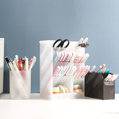 Oblique Insertion Tassel Glitter Pen Holder Desk Top Storage Box Stationery Shelf Transparent Makeup Brush Storage Tube