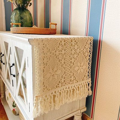 American-Style Pastoral Cotton Crochet Lace Hollow Table Runner Tablecloth TV Cabinet Shoe Cabinet Side Cabinet Dust Towel Cloth