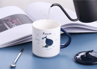 Happy Whale Ceramic Cup Internet Celebrity Live Broadcast Popular Ceramic Cup Gift Cup Teacup Water Cup with Cover
