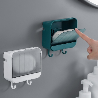 B47-bwa31 Creative Soap Holder Wall-Mounted Punch-Free Soap Holder Draining Flip Bathroom Rack with Lid