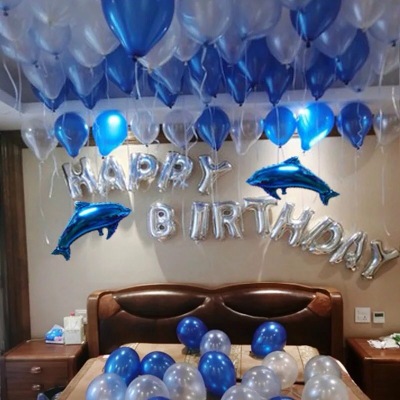 Blue Color Ocean Birthday Balloon Set Romantic Couple Birthday Decoration Supplies Aluminum Balloon Scene Layout