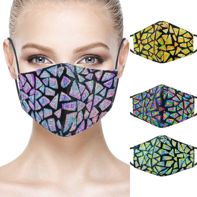 Border Personality Sequin Color Cotton Mask Black Three-Dimensional and Breathable Sunscreen Mask Summer Party Mask