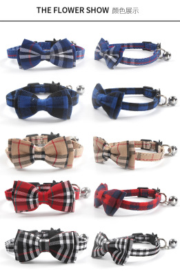 2019 New British Bow Cat Collar Plaid Cotton Cat Release Buckle with Bell Collar Factory Direct Supply