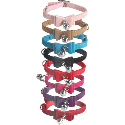 Hot Sale Pet Collar Bell Bow High-Grade Flocking Collar Cute Bell Small Dog Collar Factory Direct Sales