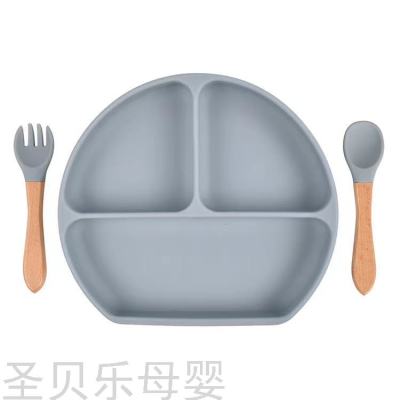 Baby Silicone Plate Integrated Children's Tableware Infant Food Supplement Snack Catcher Eat Training Spork Set