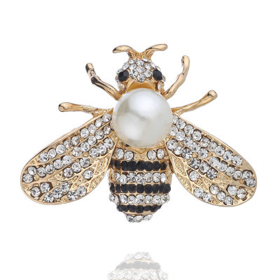 Style Diamond-Embedded Bee Brooch High-End Cartoon Insect Pearl Pin Clothing Corsage Accessories Scarf Buckle Dual-Use