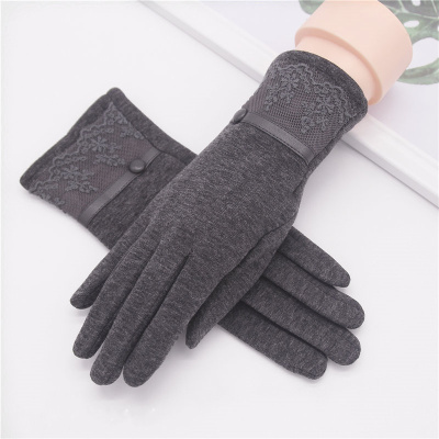 Pure Cotton Gloves Women's Winter Thin Type Fleece Lined Padded Warm Keeping Cycling Spring and Autumn Cycling Cute Autumn Winter Touch Screen