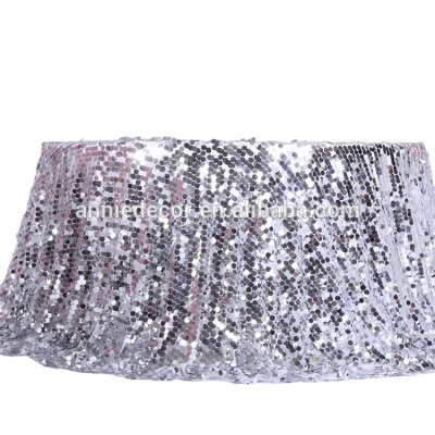 Fancy silver mesh sequin embroidered wedding table cloth