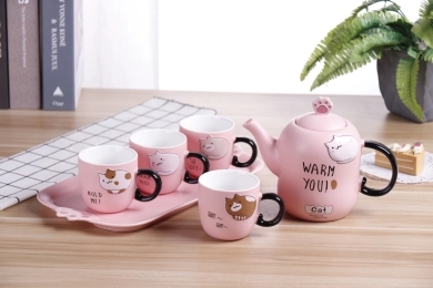 Cartoon Cat Cold Water Pot Set (Red) Internet Celebrity Live Hot Ceramic Cup Gift Cup Tea Cup